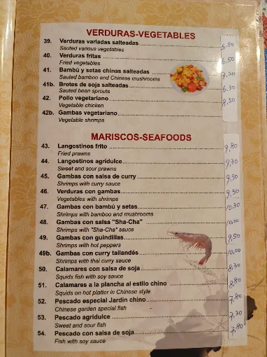 Carta de Restaurante Jardín Chino
